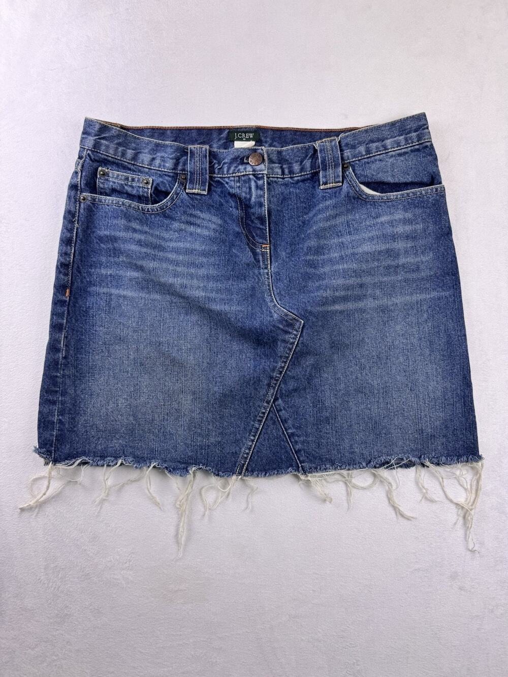 J.Crew Denim Mini Skirt Womens Size 32 Blue Raw Hem Frayed Distressed Skirt